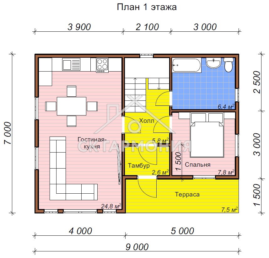 Каркасный дом «Рощино» под ключ, цена строительства от 2 055 000 р ...